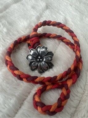 Retired HTF James Avery Sterling Silver Flower Braided Leather Necklace